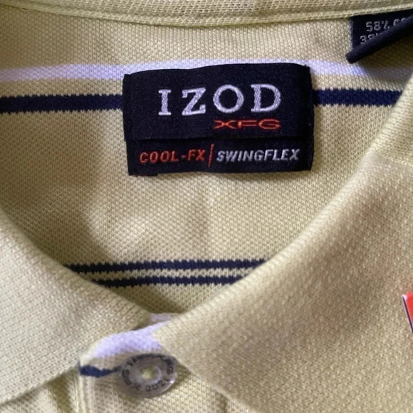 NWT Izod XFG Extreme Function Golf CoolFX SwingFlex Sz Large Yellow Striped Polo - Picture 2 of 4